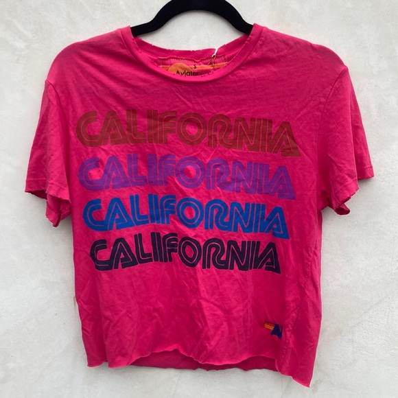 NEW AVIATOR NATION CALIFORNIA TEE PINK - Picture 1 of 3